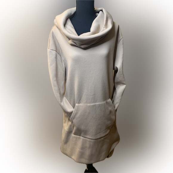 Hooded Solid Sweatshirt Dress. Color: Khaki Size: XL - Picture 8 of 9